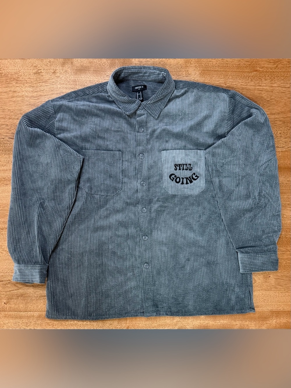 Forever 21 Men's Corduroy Button-Down Shirt Jacket in Steel Gray
